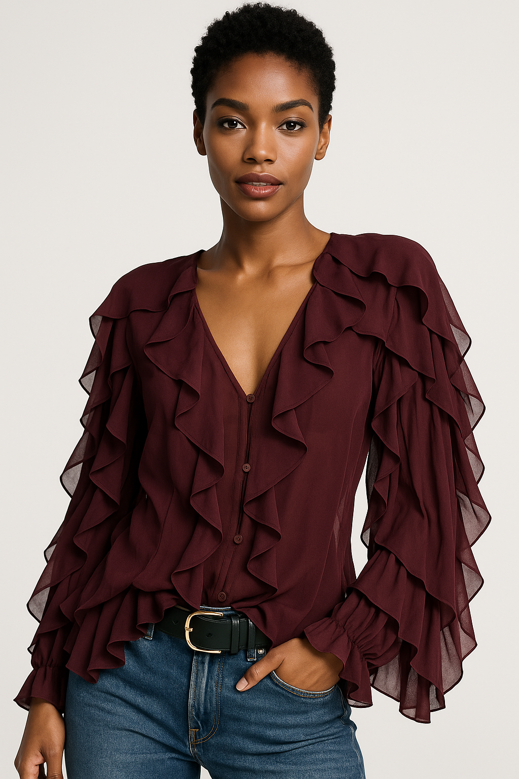 Layered V-Neck Vintage Blouse